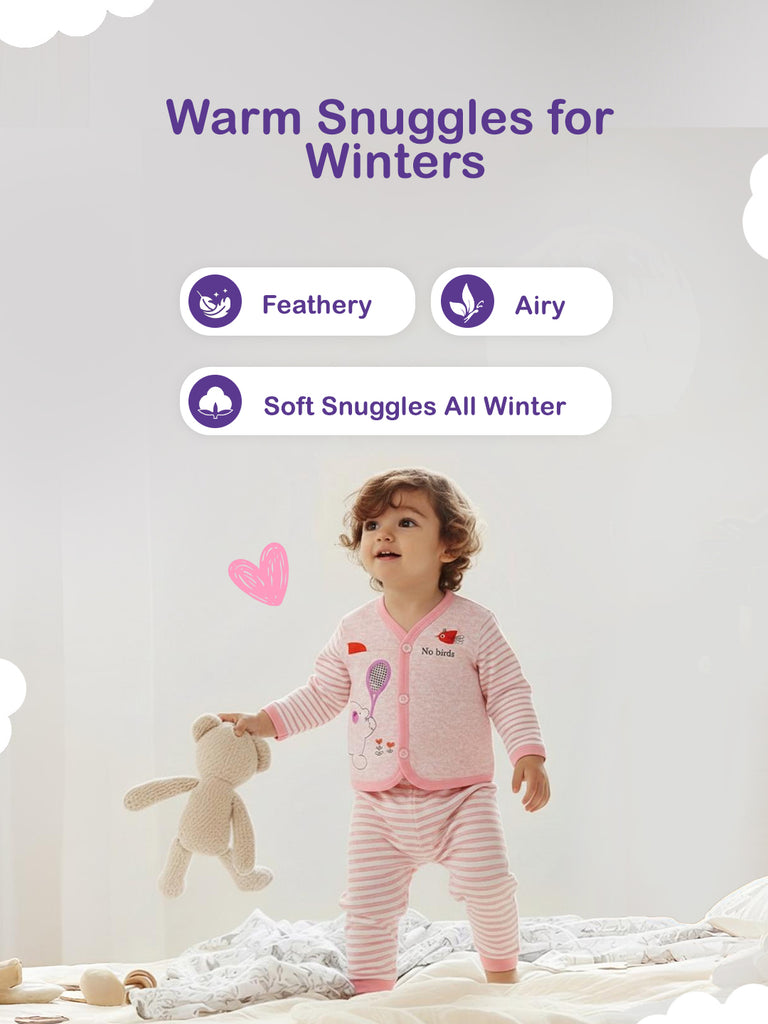 Unisex Baby Winter Wear – 5 Piece Cozy Cotton Set with Cardigan, Pants, Footed Bottom, Cap & Bib