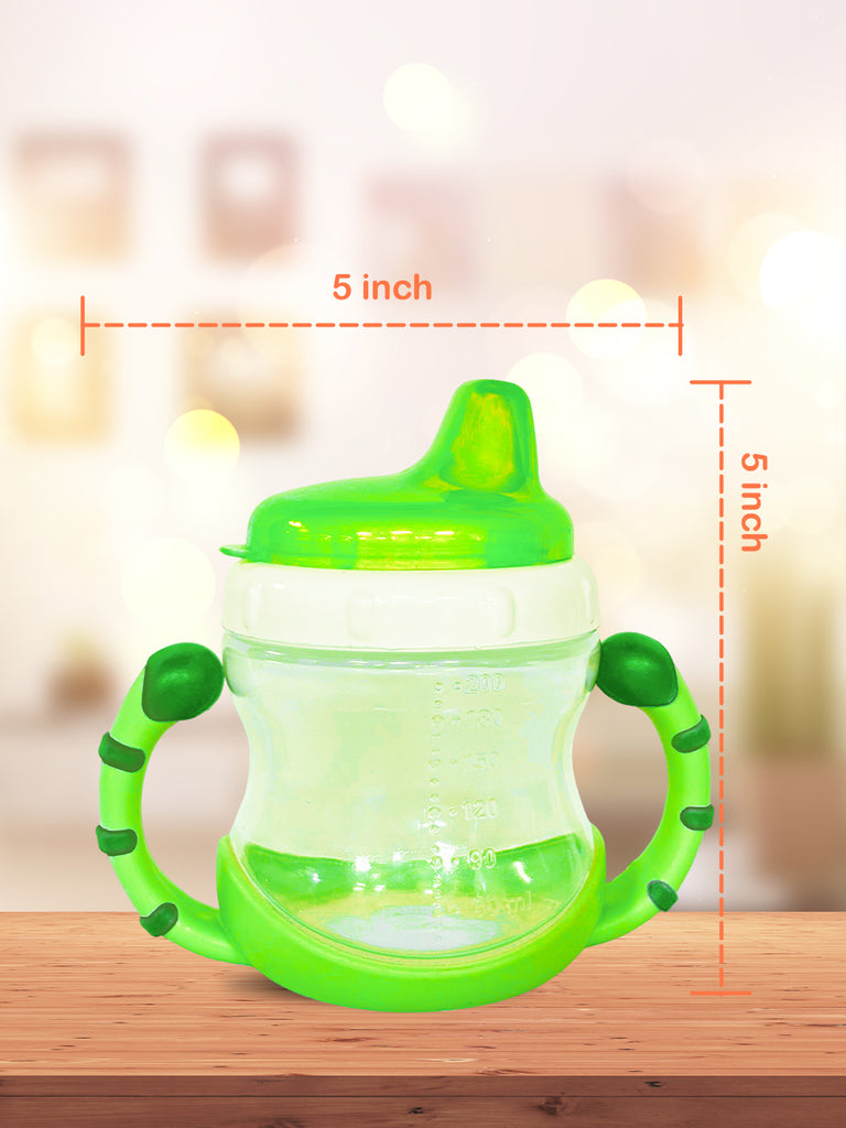 Kidbea Baby Sipper Cup – Green (Pack of 2) | BPA-Free, Soft Spout, Leak-Proof, Dual Handles, 200ML