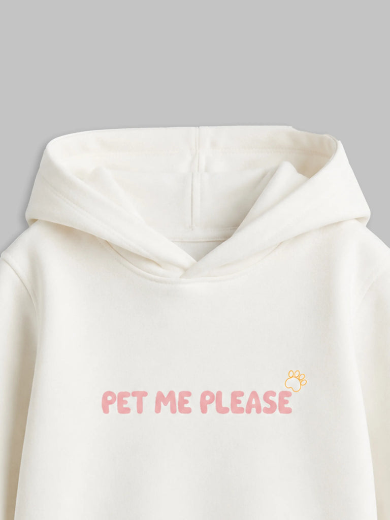 Unisex White Hoodie – Cute Dog Print Full-Sleeve Hooded Sweatshirt