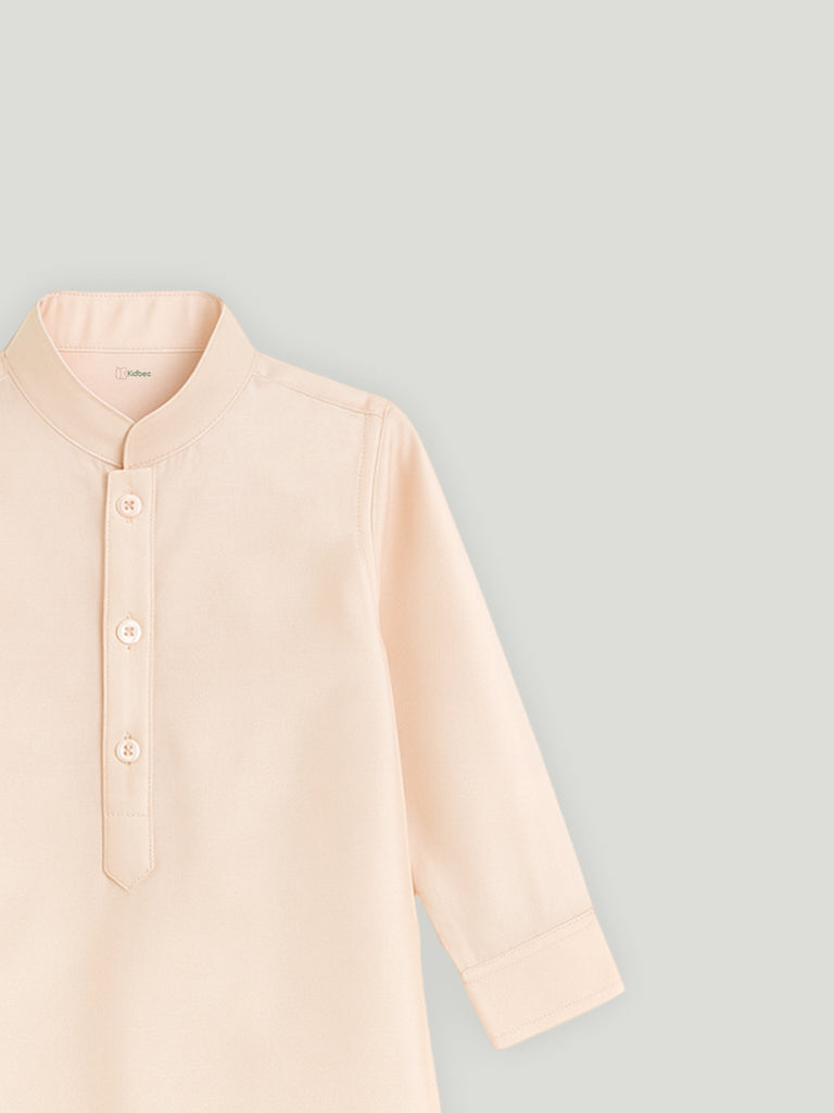 Kidbea Boys Ethnic Wear Set | Kurta Pajama with Stylish Nehru Jacket | Festive Traditional Outfit for Kids | Peach