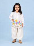 Girls White Embroidered Kurta & Dhoti Set – Colorful Floral Festive Wear