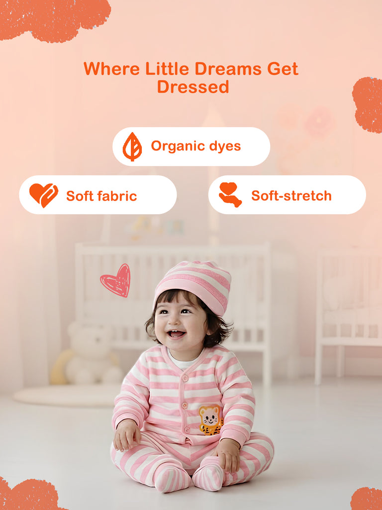 Unisex Baby Winter Wear – 5 Piece Cozy Cotton Set with Cardigan, Pants, Footed Bottom, Cap & Bib