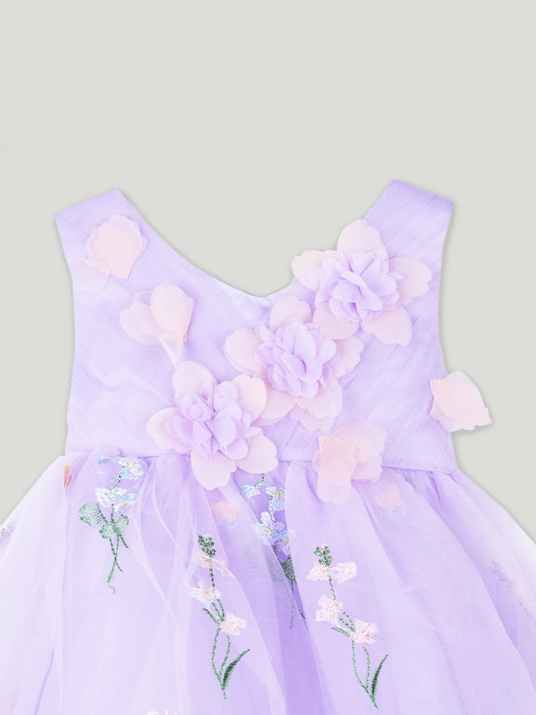 Baby Girl Party Dress – Lavender Tulle Floral Embroidered Dress with 3D Flower Applique
