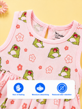 BambooTEC™ Bamboo Muslin Baby Frock – Frog & Floral Print, Soft & Breathable Dress