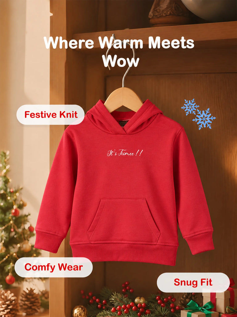 Unisex Cotton Hoodie – Red Full-Sleeve Christmas Printed Pullover Sweatshirt