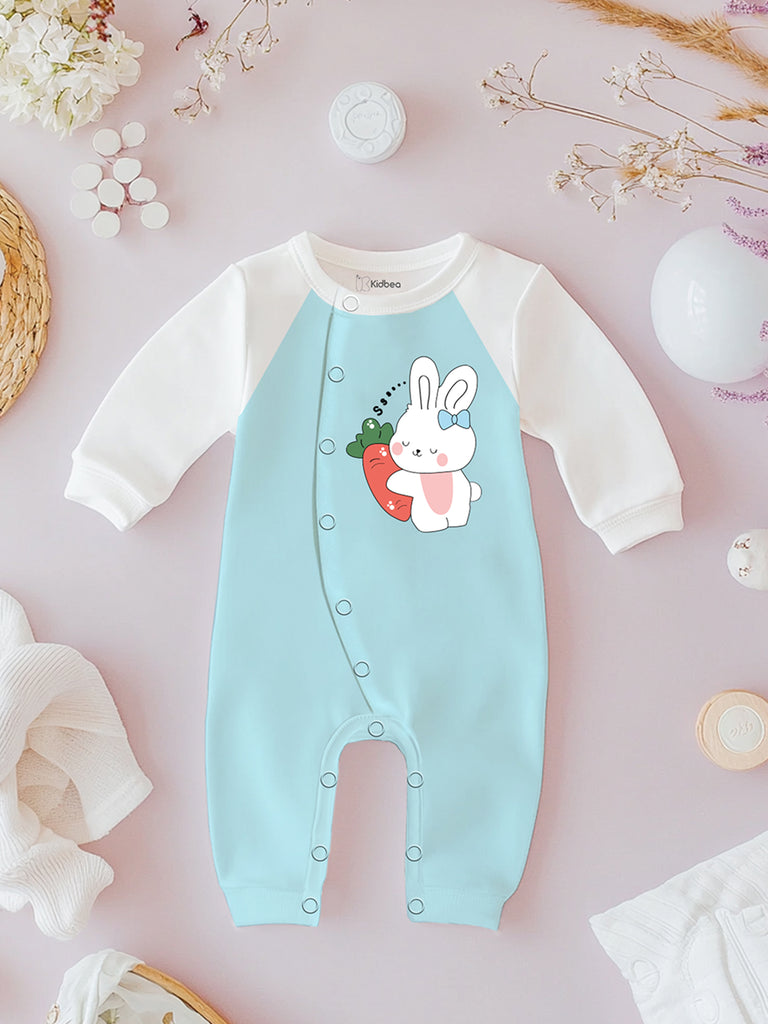 Pack of 3 Full Sleeves 100% Organic cotton Dino, Bear and Bunny Print Romper – Green, Orange & Beige