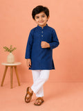 Boys Navy Blue Kurta & White Pajama Set – Traditional Festive Ethnic Wear
