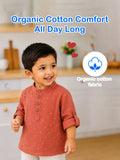 Organic Cotton Boys Mandarin Collar Full Sleeve Shirt - Rust Orange
