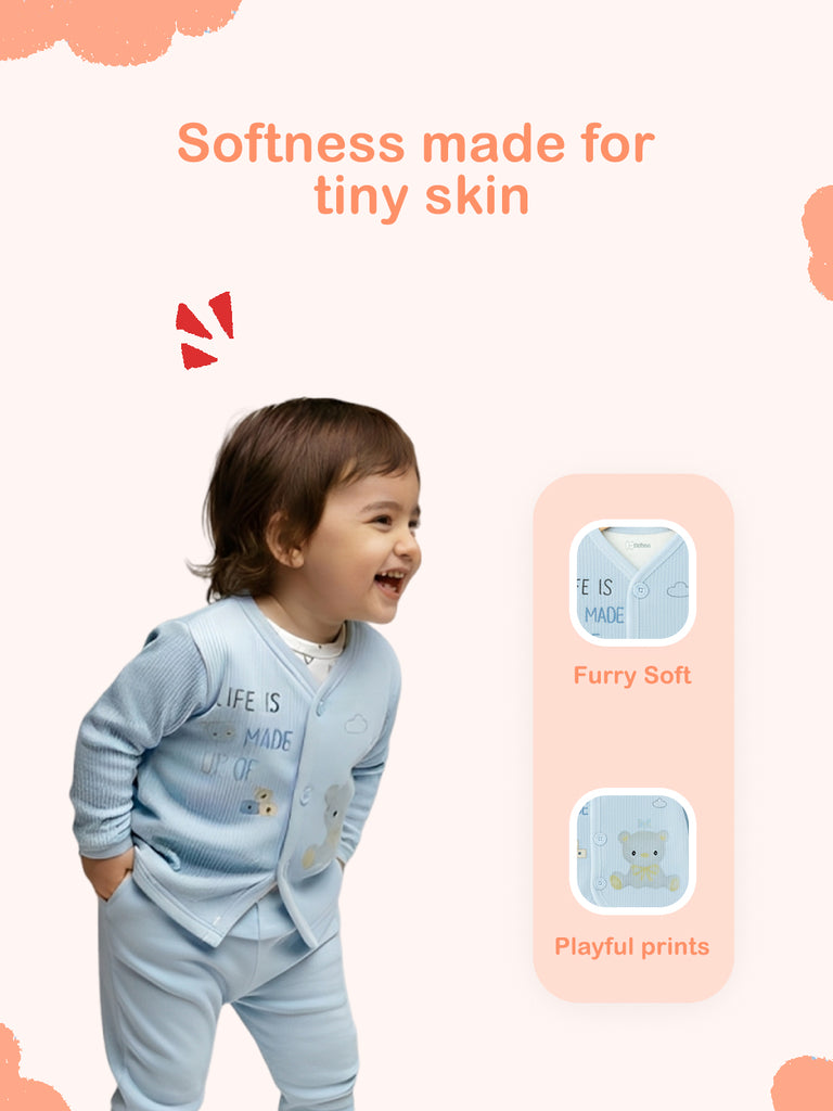 Unisex Baby Winter Wear – 5 Piece Cozy Cotton Set with Cardigan, Pants, Footed Bottom, Cap & Bib