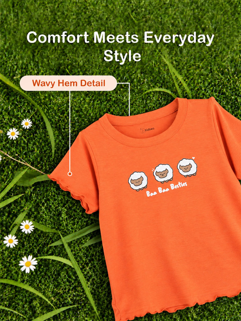 BambooTEC™ Bamboo Girls Orange Top – Baa Baa Besties Print