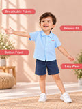 Boys Cotton Shirt & Shorts Set – Blue Striped Shirt with Navy Shorts