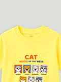 Bamboo Fabric Unisex Kids T-Shirt – Cat Mood Print Soft Breathable Tee