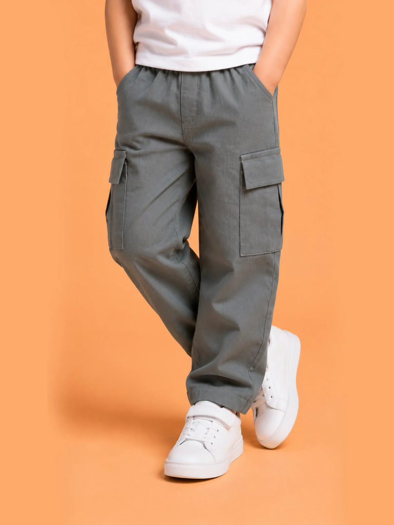 Unisex Grey Cotton Kids Cargo Pants – Comfortable Everyday Bottomwear