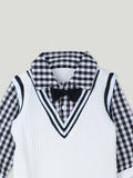 Baby Boy Formal Romper with Bow Tie – Soft Cotton Check Shirt Style Party Outfit for Infants