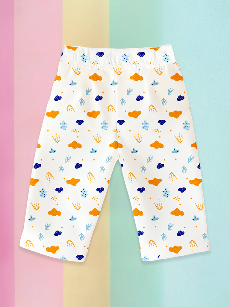 100% Bamboo Cotton Unisex Cloud & Nature Printed Co-Ord Set - White