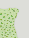 Kidbea Girls Cotton Frock | Butterfly Printed Summer Dress | Short Sleeve Casual Wear Kids | Green