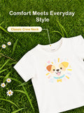 Girls White Top – Cute Puppy Print with Round Neck