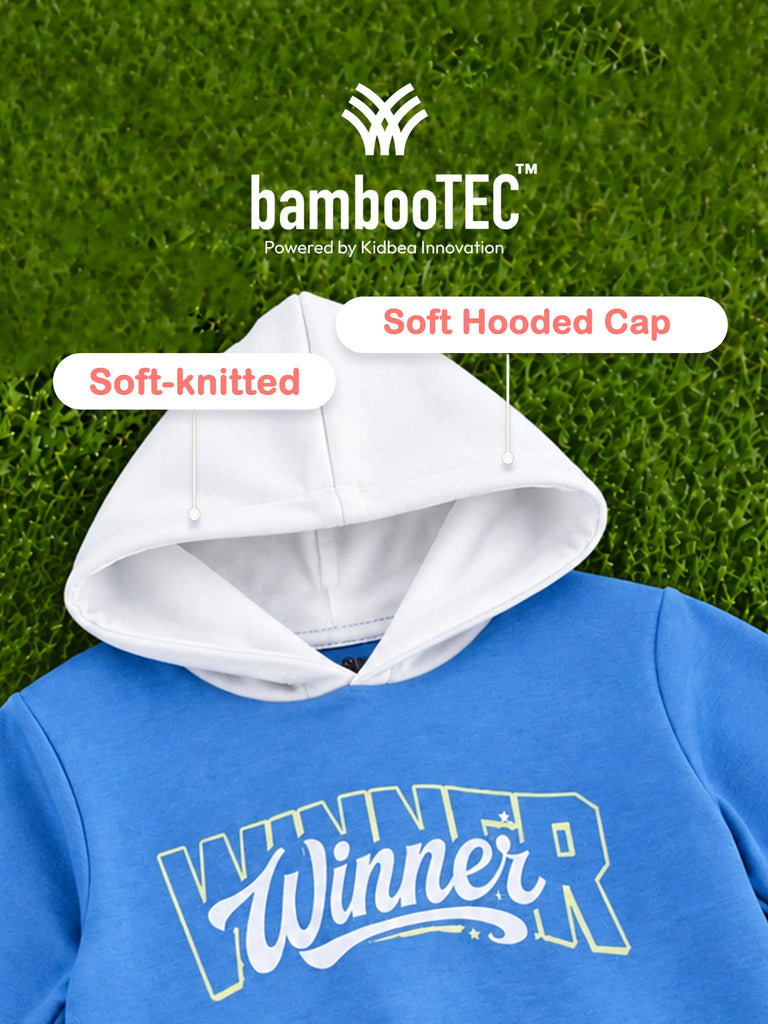 BambooTEC™ Bamboo Boys Hoodie – Blue Winner Print Full-Sleeve Hooded Sweatshirt