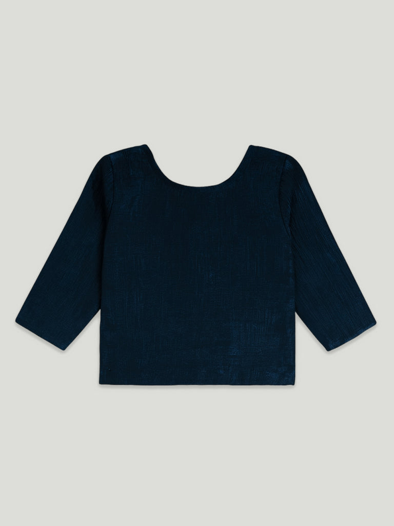 Kidbea Girls Indian Salwar Kameez Set | Embroidered Kurti, Dhoti Pants & Dupatta | Navy Blue