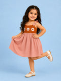 Light Organic Cotton Pink Embroidered Knot Strap Frock Dress