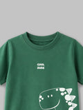 Organic Cotton Forest Green Dinosaur Print Round Neck Half Sleeve T-Shirt for Boys
