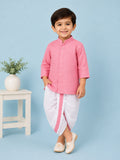 Boys Pink Kurta & White Dhoti Set – Traditional Festive Ethnic Wear