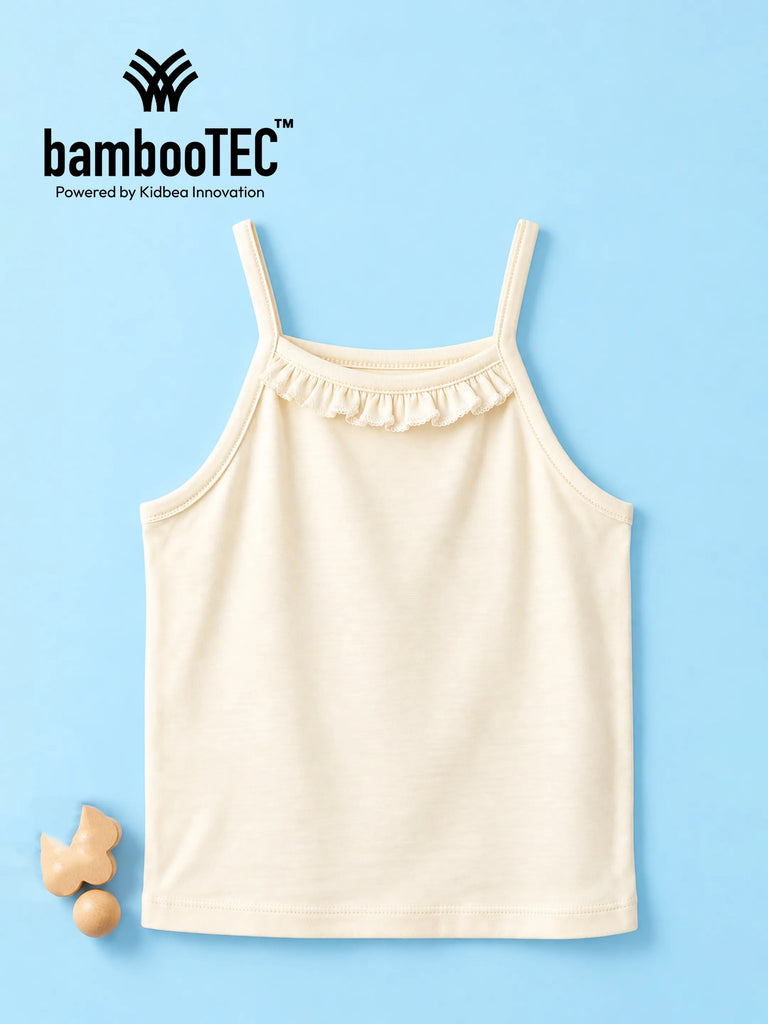 BambooTEC™ Bamboo Girls Camisole – Cream Sleeveless Ruffle Camisole