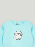 Organic Cotton Unisex Baby Co-ord Set – Soft Breathable Aqua Blue Dog Print Full Sleeve T-shirt & Pyjama for Infants