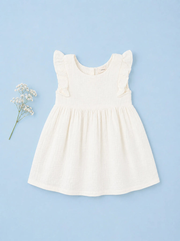 Organic Cotton Girls Frock Pack of 2 – White & Light Pink Ruffle Frocks