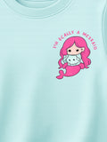 Girls Light Organic Cotton Aqua Blue Mermaid Print T-Shirt