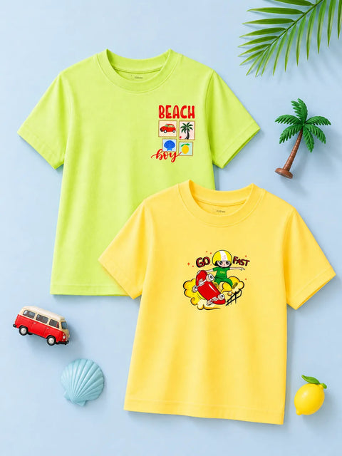 Bamboo Fabric Unisex Kids Half Sleeve T-Shirt Pack of 2 – Beach & Skateboard Graphic Print Soft Summer Tee Set