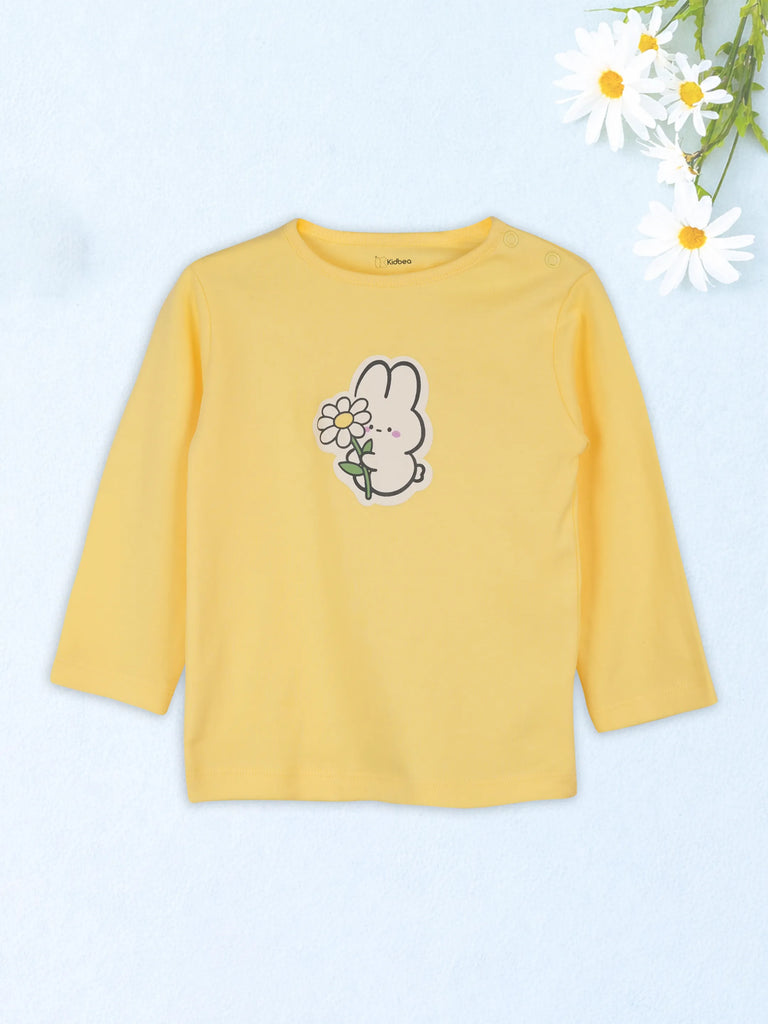 Organic Cotton Unisex Baby Co-ord Set – Soft Breathable Yellow Flower  Print Full Sleeve T-shirt & Pyjama for Infants