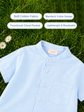 Boys Cotton Mandarin Collar Shirt – Short Sleeve Casual Shirt with Pocket