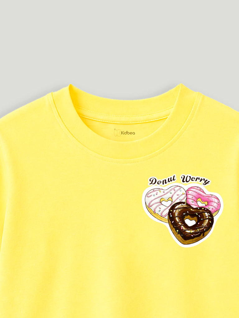 Bamboo Fabric Girls T-Shirt – Soft Breathable Yellow Donut Print Half Sleeve Tee for Kids