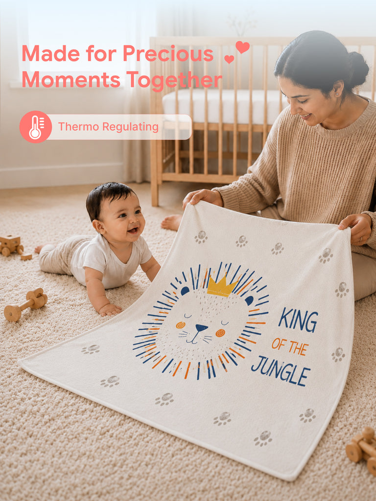 Bamboo Fabric King of the Jungle Print Baby Blanket | Ultra Soft Swaddle Blanket | 110 × 110 cm