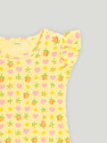Kidbea Girls Floral and Heart Print Clothing Set | Short Sleeve Ruffle Top and Elastic Waist Shorts for Kids | Yellow