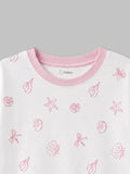 Girls White Organic Cotton Round Neck Tiny Floral Print T-Shirt