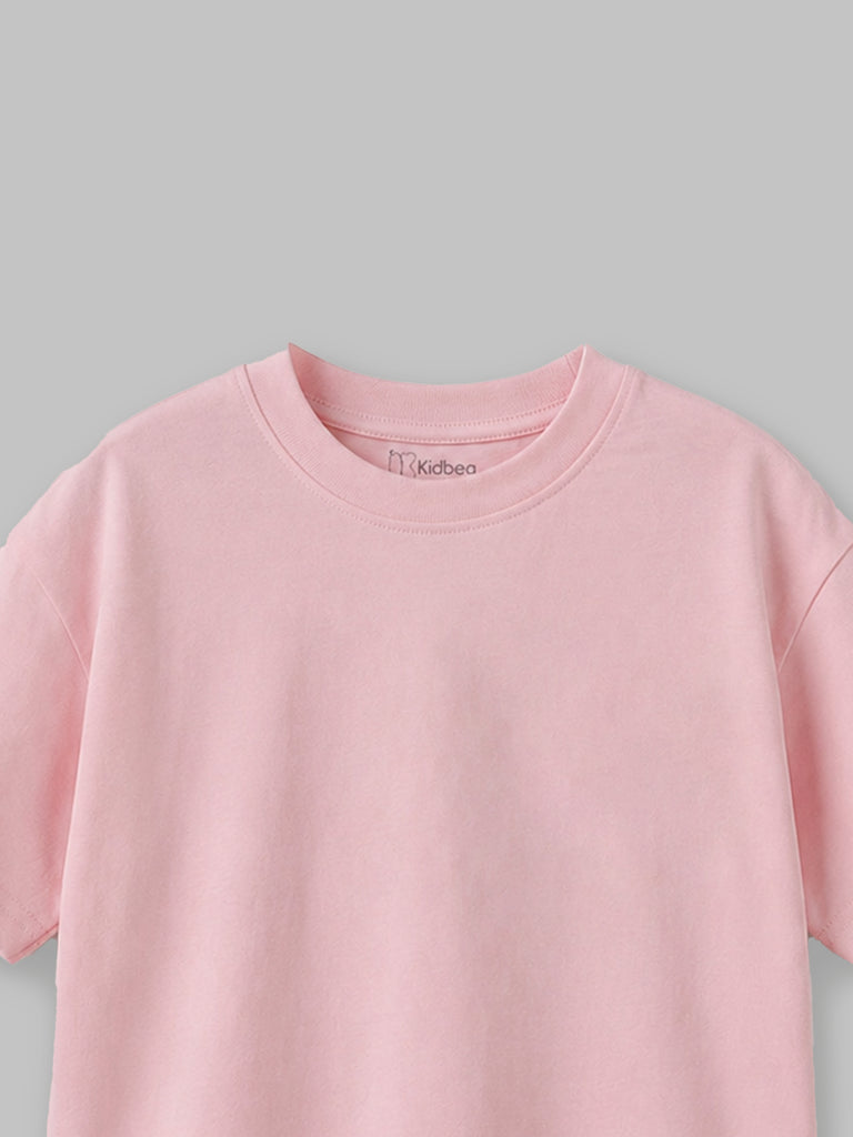 Organic Cotton Pink Round Neck Solid Oversized Half Sleeve T-Shirt | Unisex