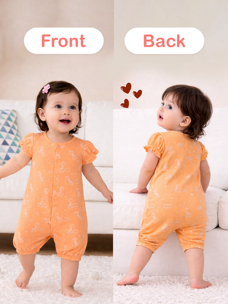 Organic Cotton Girls’ Giraffe & Cherry Print Romper Pack of 2