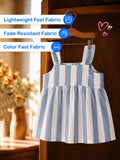 Girls Cotton Striped Peplum Top & Wide Leg Pants Co-ord Set - Blue & White