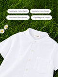 Boys White Cotton Mandarin Collar Shirt – Short Sleeve Casual Shirt