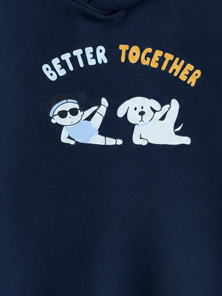 Unisex Navy Blue Hoodie – Better Together Dog Print Full-Sleeve Hoodie