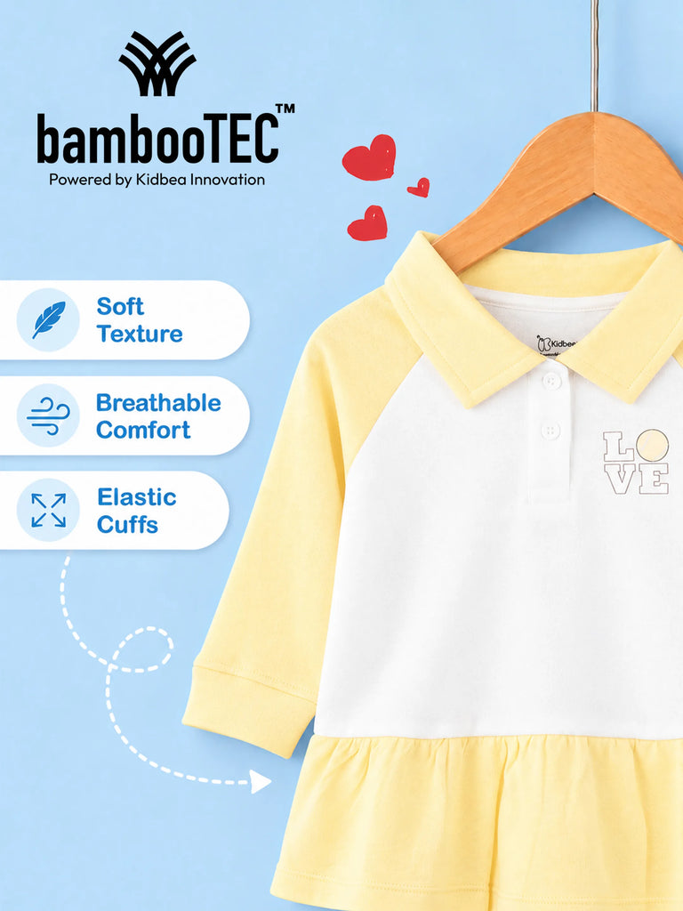 BambooTEC™ Bamboo Girls Frock – Yellow & White Love Graphic Full-Sleeve Dress