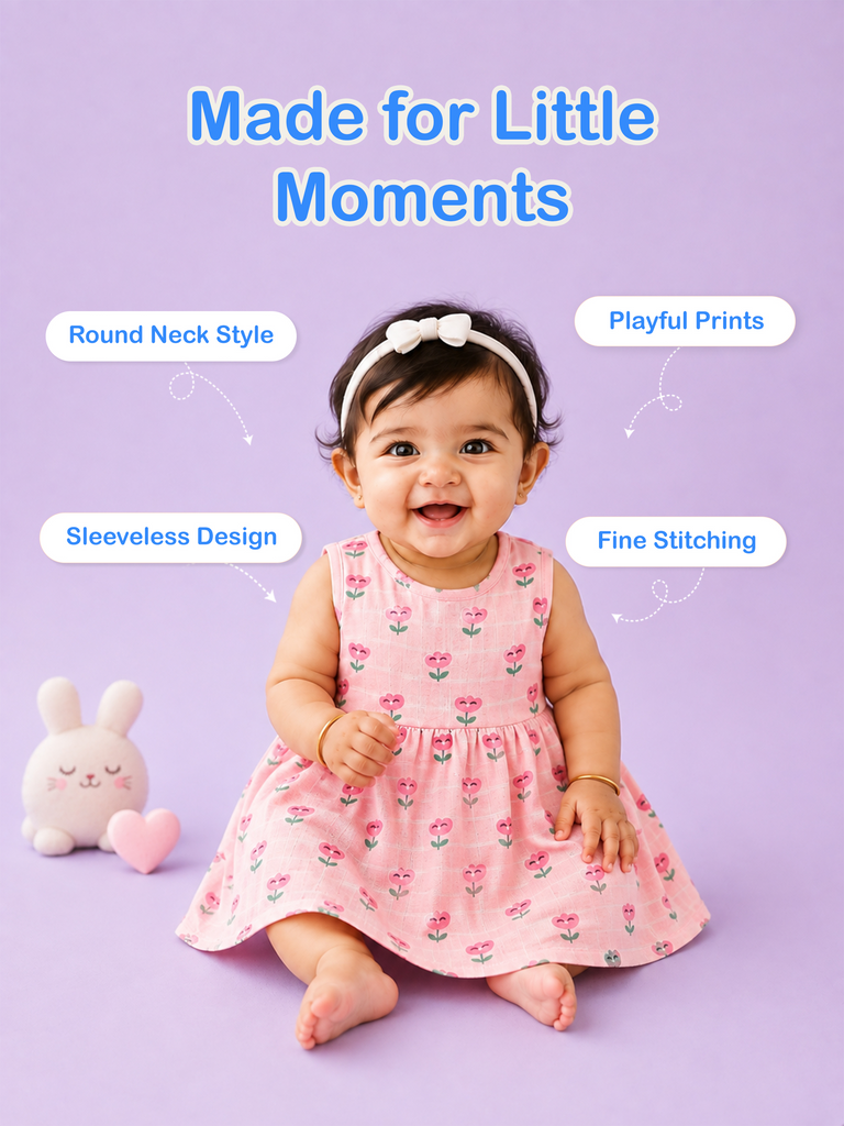 BambooTEC™ Bamboo Muslin Baby Frock – Pink Flower Print, Soft & Breathable Dress