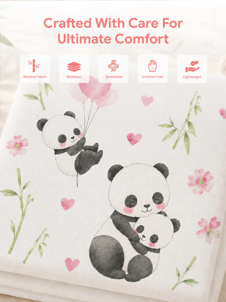 Bamboo Fabric Panda Love Print Baby Blanket | Ultra Soft Swaddle Blanket | 110 × 110 cm