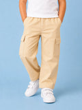 Unisex Light Beige Cotton Kids Cargo Pants – Comfortable Everyday Bottomwear