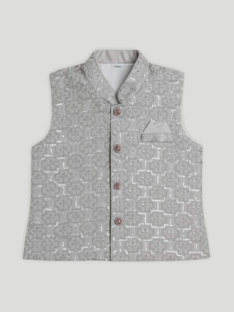 Kidbea® Boys Kurta Pajama with Designer Nehru Jacket | Ethnic Wear Set for Festivals & Weddings | Grey