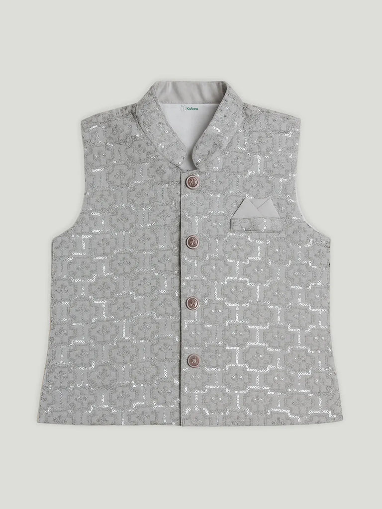 Boys Kurta Pajama with Designer Nehru Jacket | Ethnic Wear Set for Festivals & Weddings | Grey