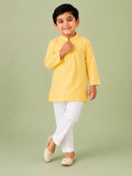 Boys Yellow Kurta & White Pajama Set – Traditional Ethnic Festive Wear