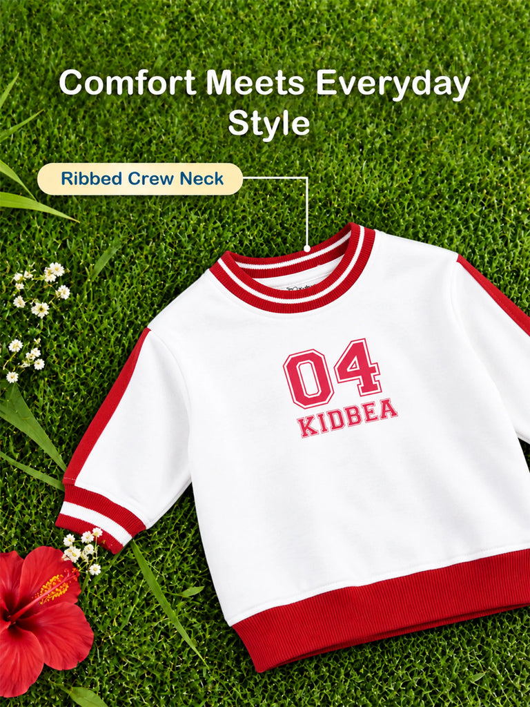 BambooTEC™ Bamboo Boys Sweatshirt – White & Red 04 Graphic Full-Sleeve Crewneck